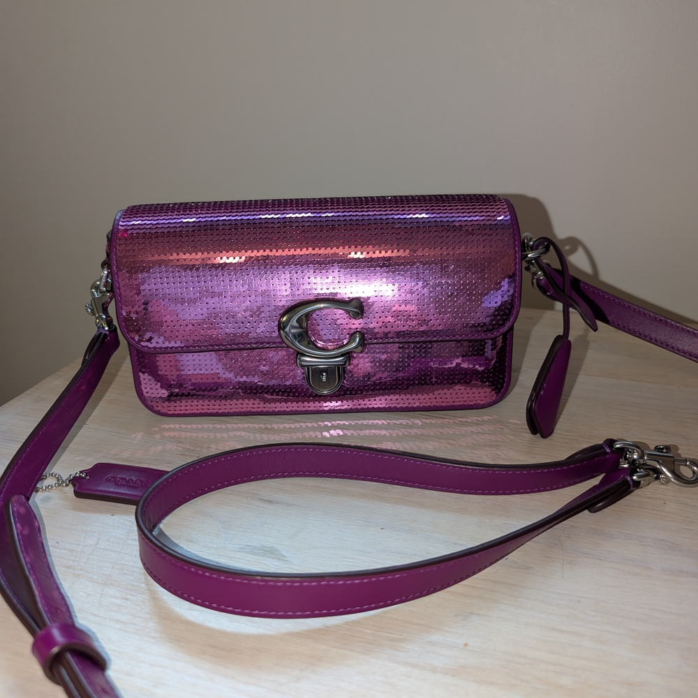 Coach Pink Sequin Crossbody Baguette Bag